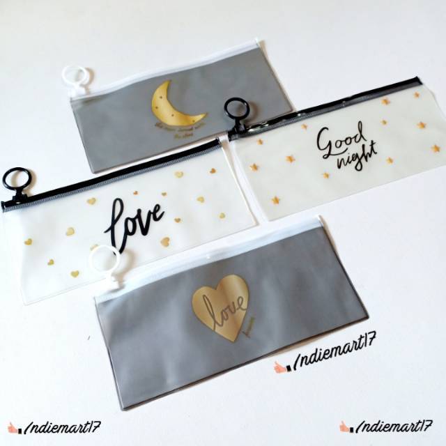 

Tempat pensil transparan hitam love moon good night hati bulan malam pencil case tepak
