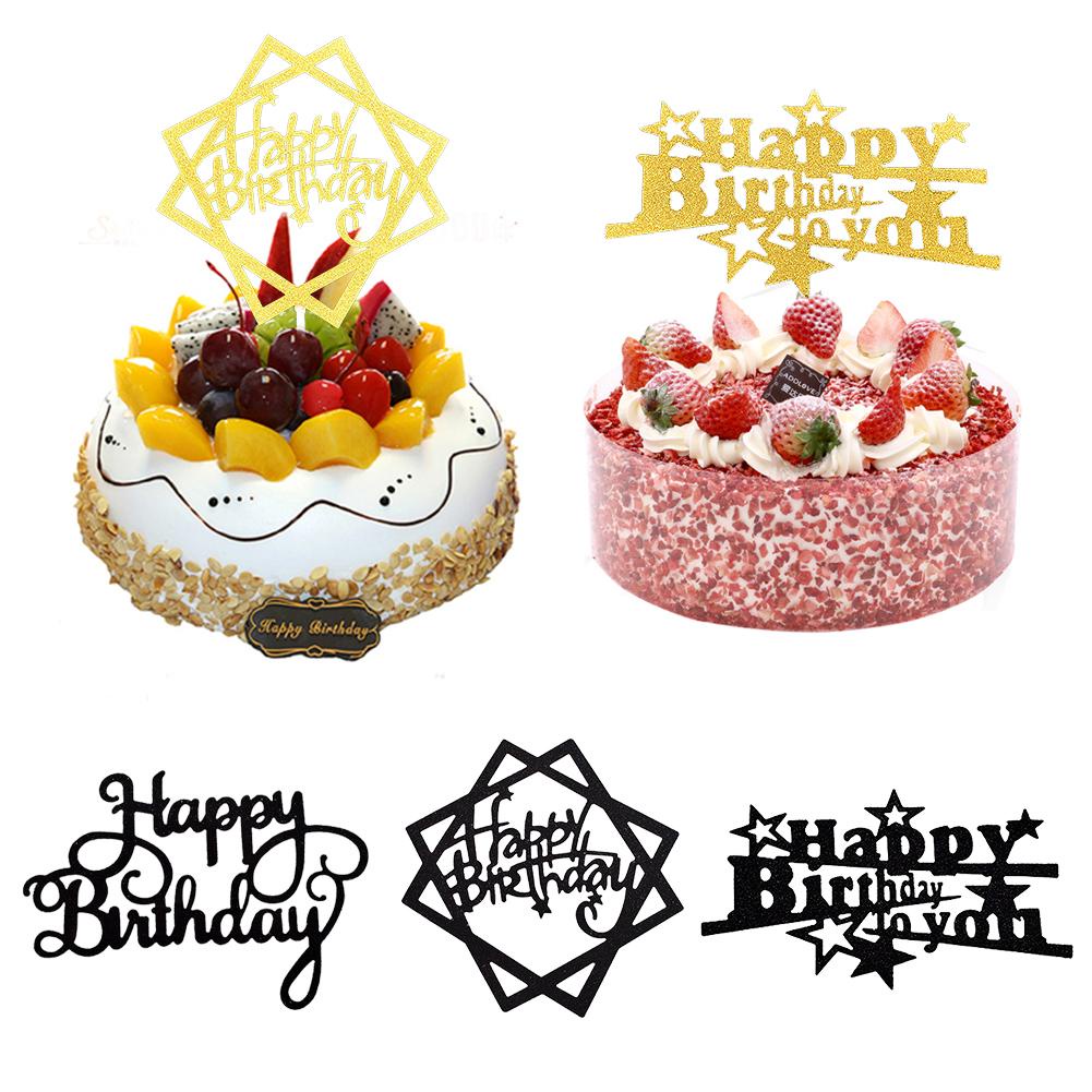 Tk 10Pcs / Pak Topper Kue Tulisan Happy Birthday Warna Gold / Silver Untuk Dekorasi Ulang Tahun