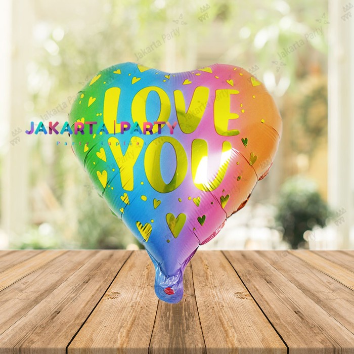 Balon Foil Love You Gradasi / Balon Love / Balon Hati Rainbow