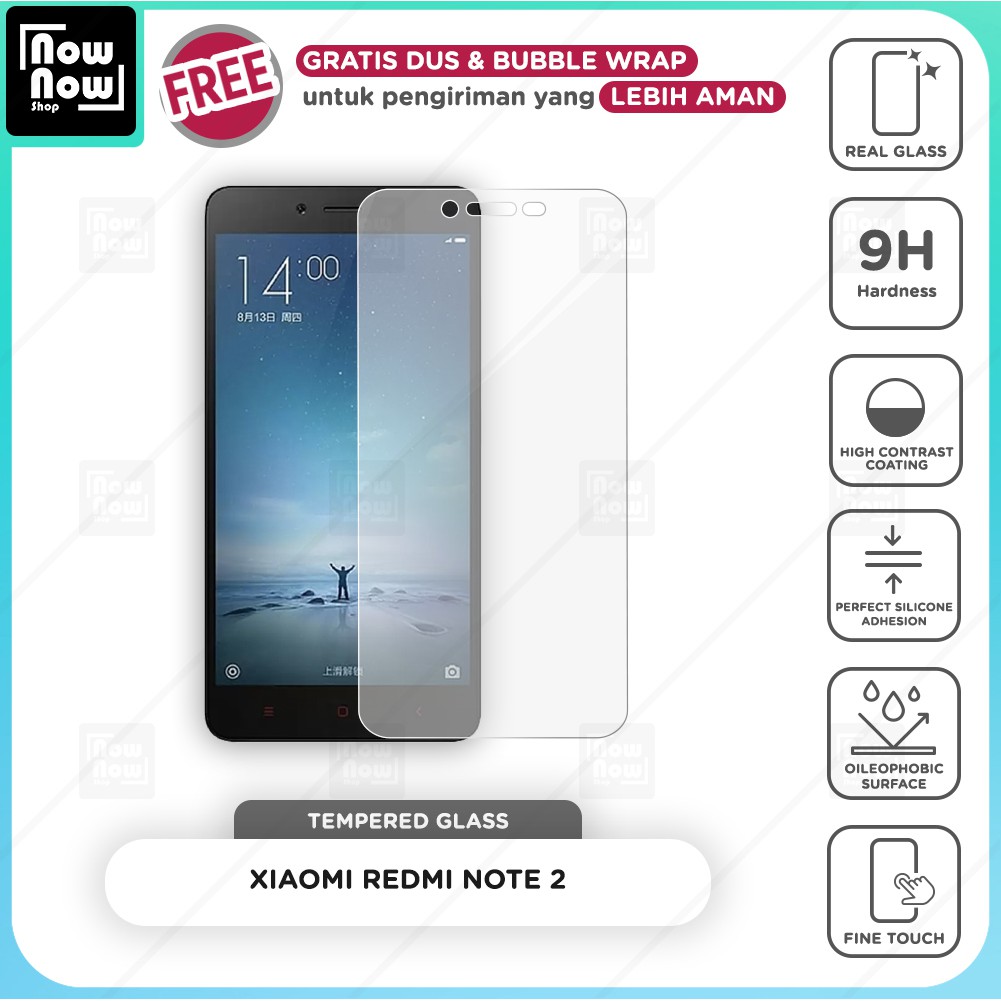 Tempered Glass Anti Gores Xiaomi Redmi Note 2 Screen Guard Protector 9H Kaca Temperglass