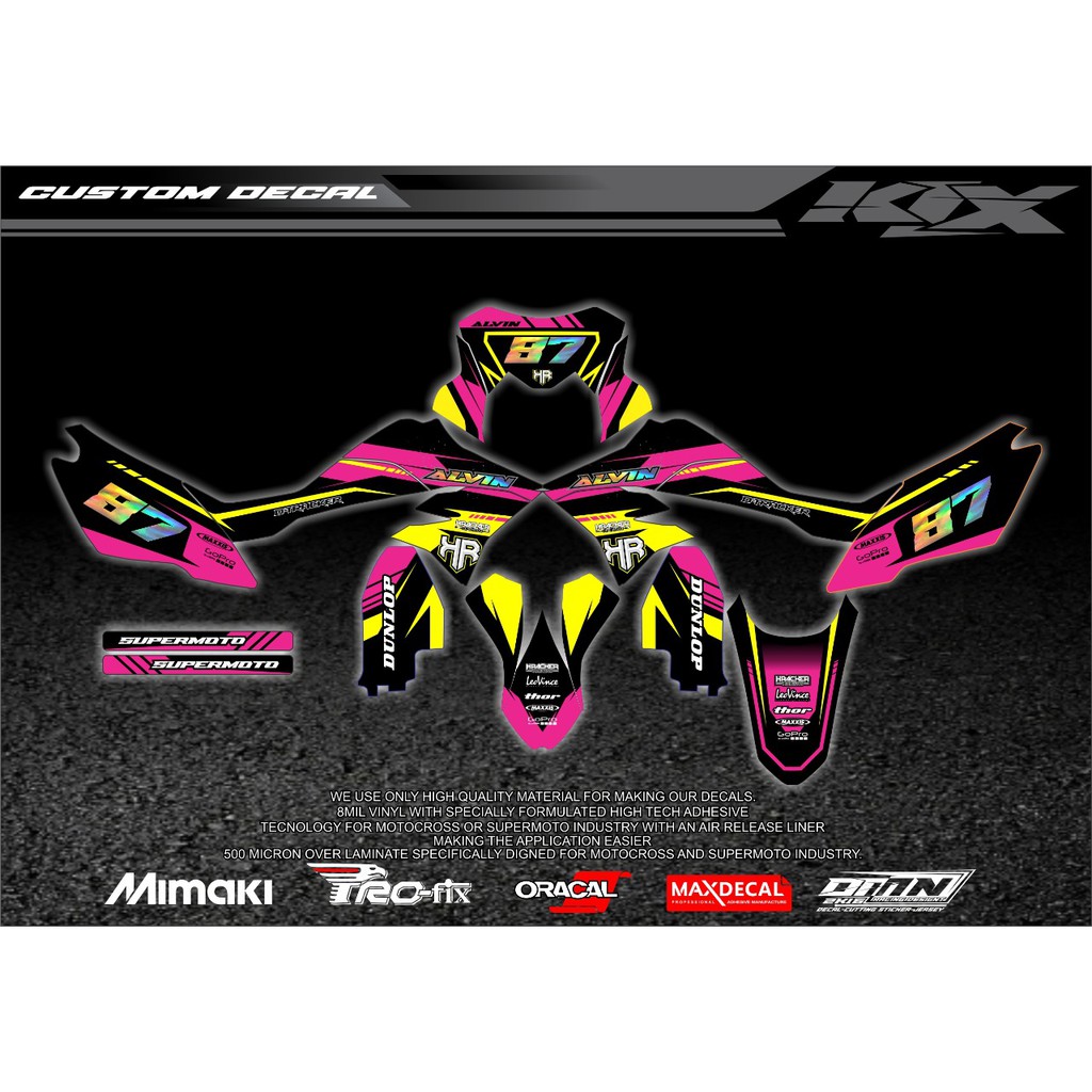Decal klx D-tracker warna pink kuning hitam dengan combinasi hologram