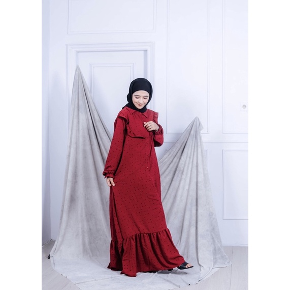 Dress Crinkle Airflow Kancing Motif | Gamis Crinkle Premium