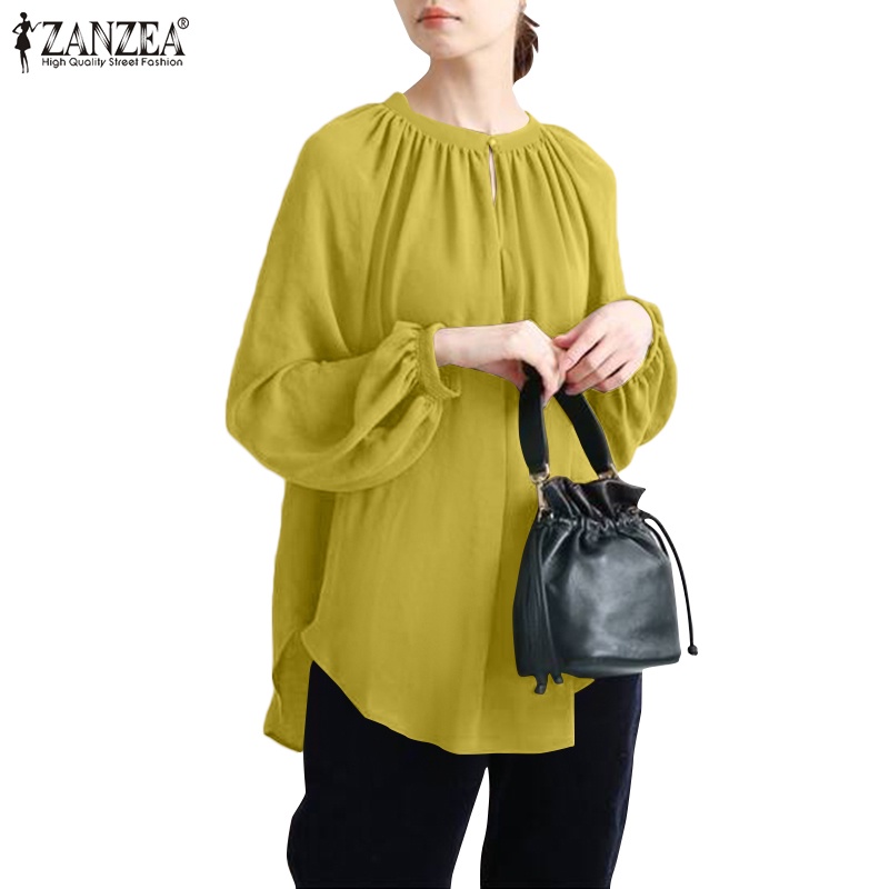 ZANZEA Women Button Down Front Long Sleeve Elastic Cuff Solid Korea Blouse