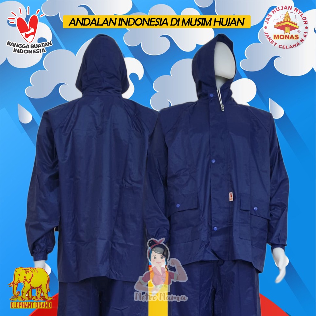 Jas Hujan Setelan Jaket Celana Nylon MONAS  CAP GAJAH ASLI ELEPHANT