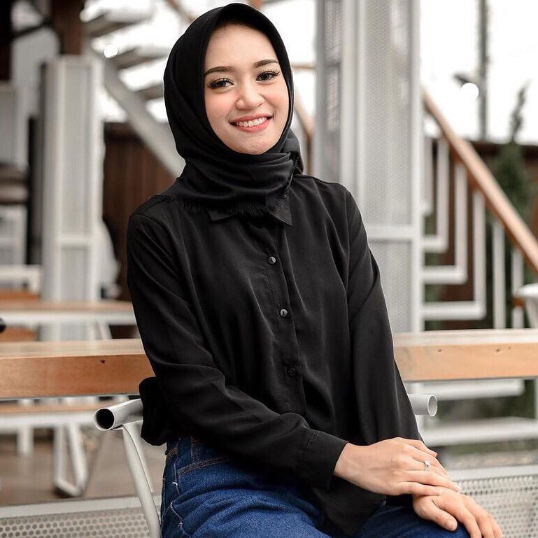 Kemeja Atasan Wanita Polos Basic Lengan Panjang Casual BAJUU BAGUS