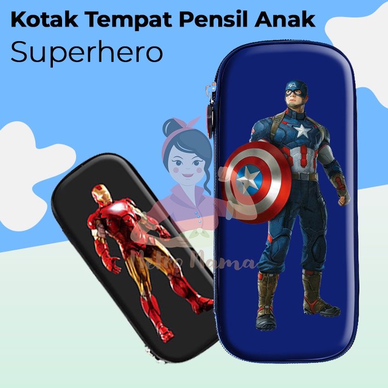 Kotak Pensil  Anak Laki Superhero Cowok 20cm Sekolah PAUD TK SD Spiderman Ironman