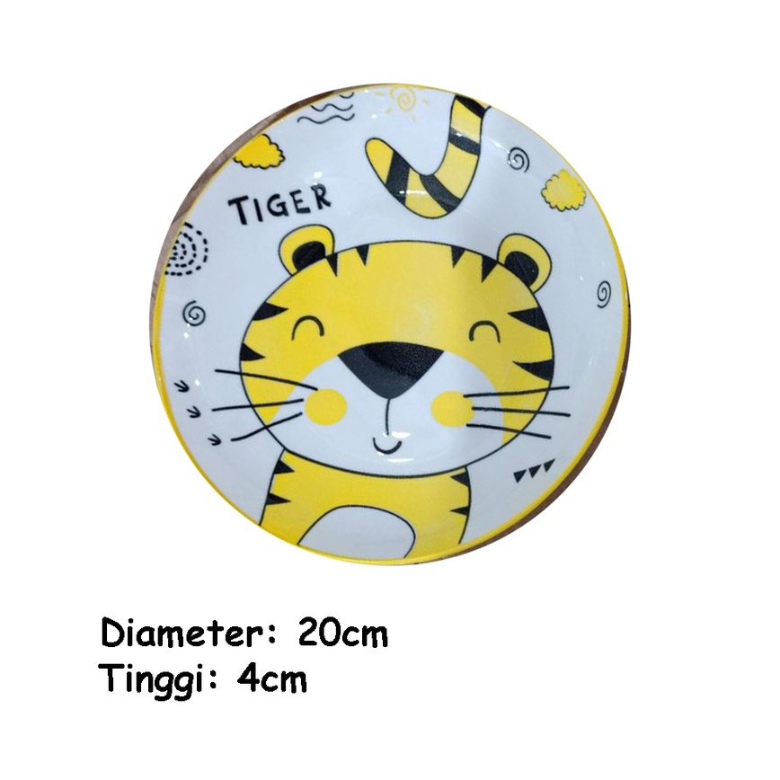 Piring Keramik Korea Motif Nanas/Strawberry/Pohon/Bunga Rose Pink Variasi 20cm-PRG TIGER 20CM