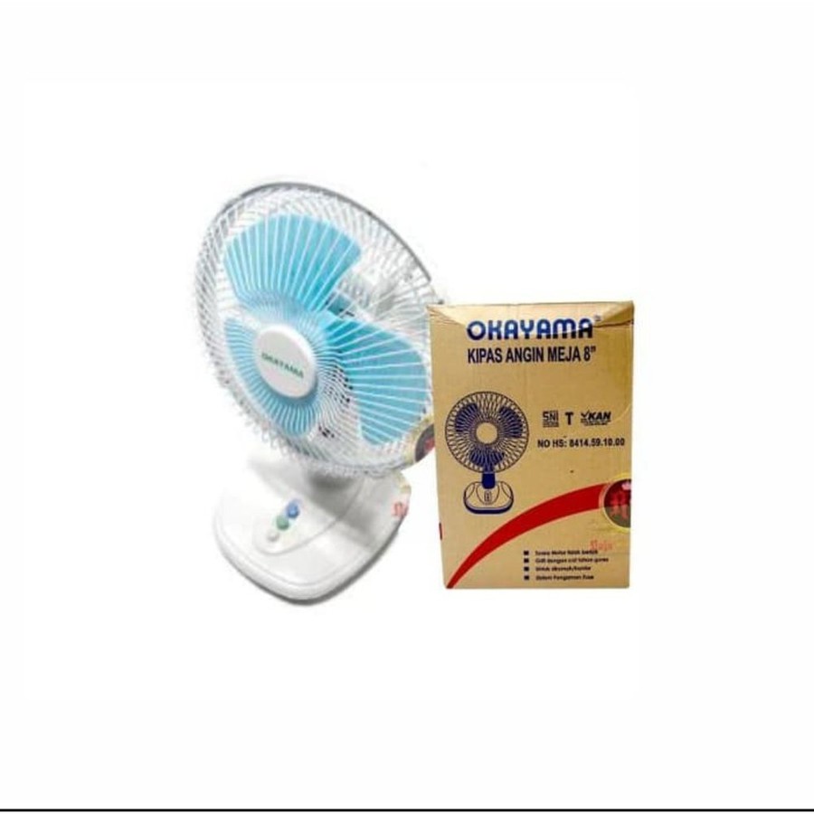 OKAYAMA ,OK  808  , KIPAS ANGIN MEJA DUDUK DESKFAN BRAND OKAYAMA UKURAN 8 INCi