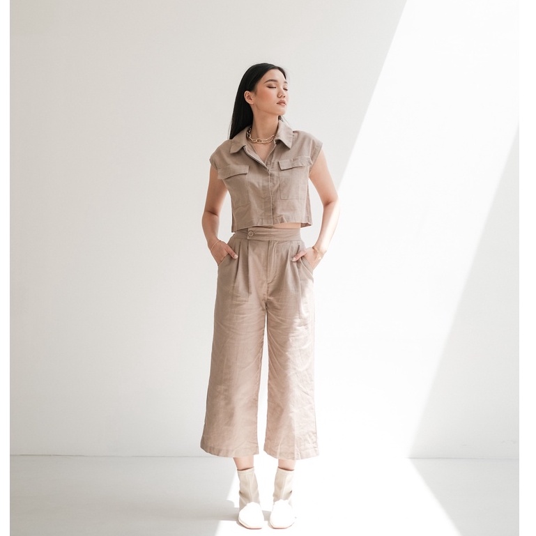 [TAVIA] GIANA SET / SETELAN WANITA / BAJU SET WANITA-Nude Brown