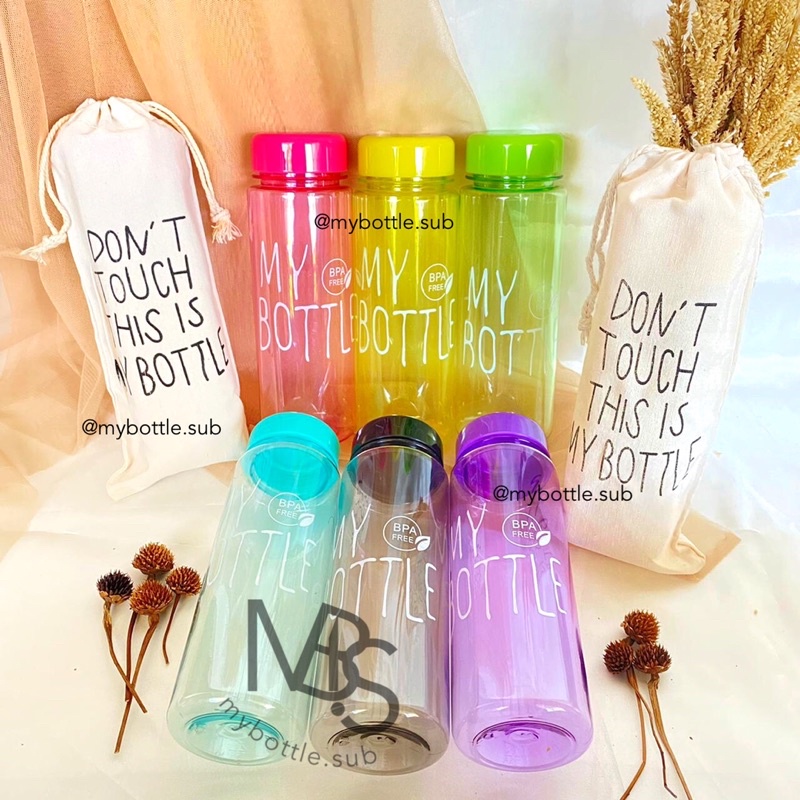My Bottle Pouch Sarung Kain Blacu Full Warna Color Infused Water Botol Minum Plastik Anak Kecil
