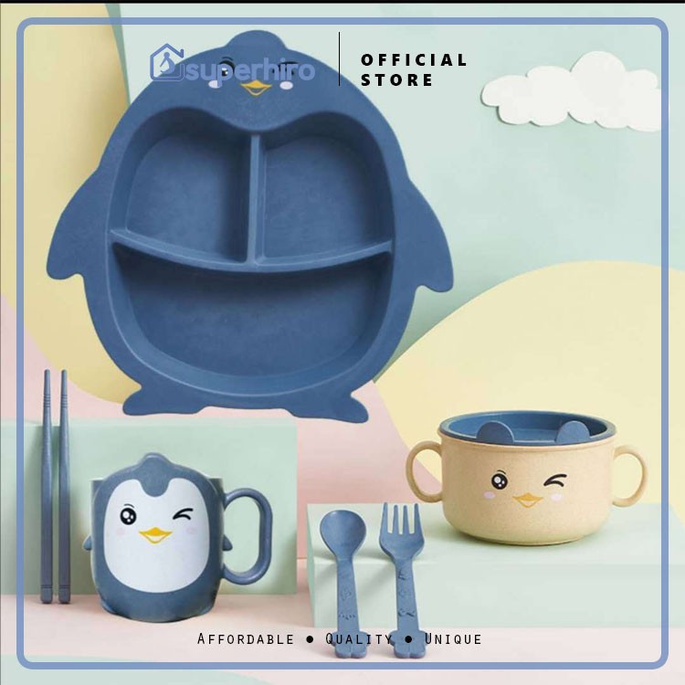 BPA Free Set 6 in 1 Piring Makan Komplit Anak Baby Mangkok Pinguin