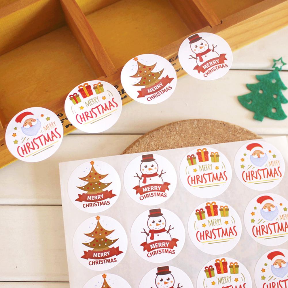 Solighter108/120pcs Kertas Hadiah Stiker DIY Kue Hiasan Kotak Hadiah Penyegelan Craft Merry Christmas