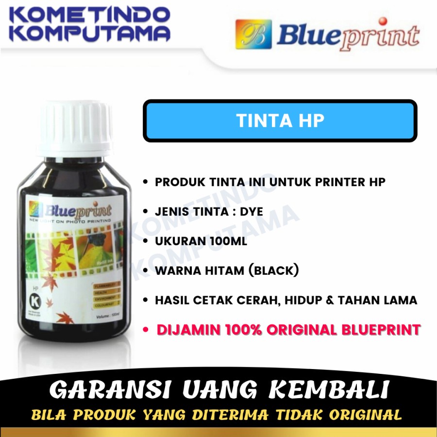 HITAM Tinta HP Original BLUEPRINT Refill For Printer HP 100ml Black - Hitam