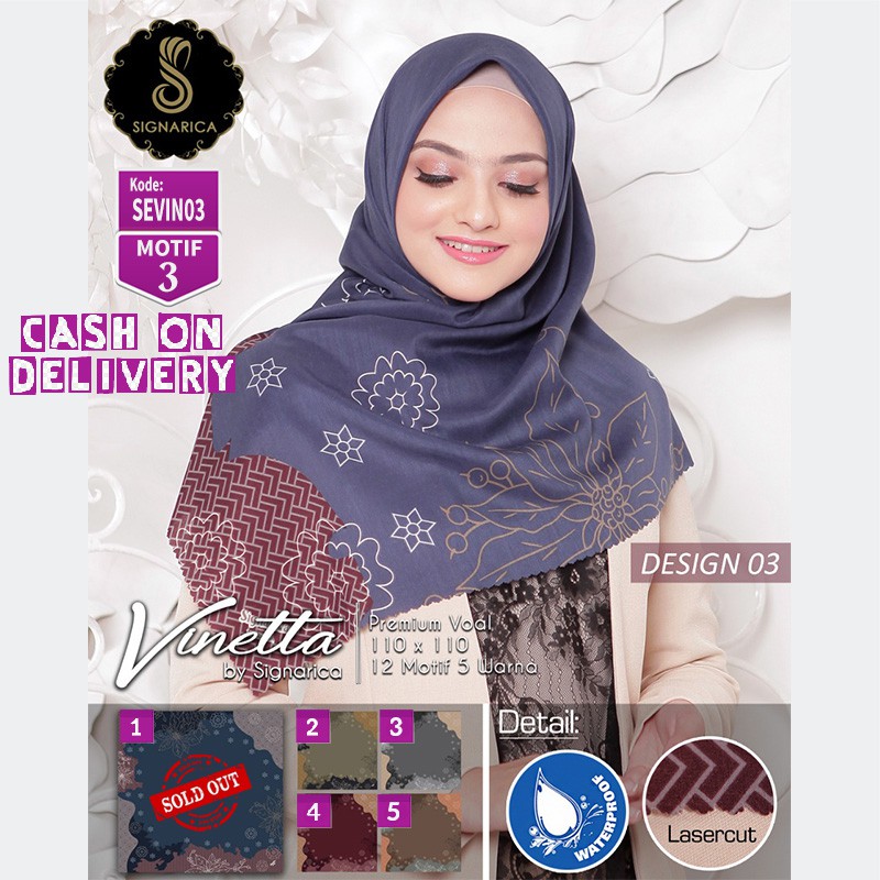 SEVIN03 - Jilbab Segi Empat Vinetta Motif 3 By Signarica Scarf