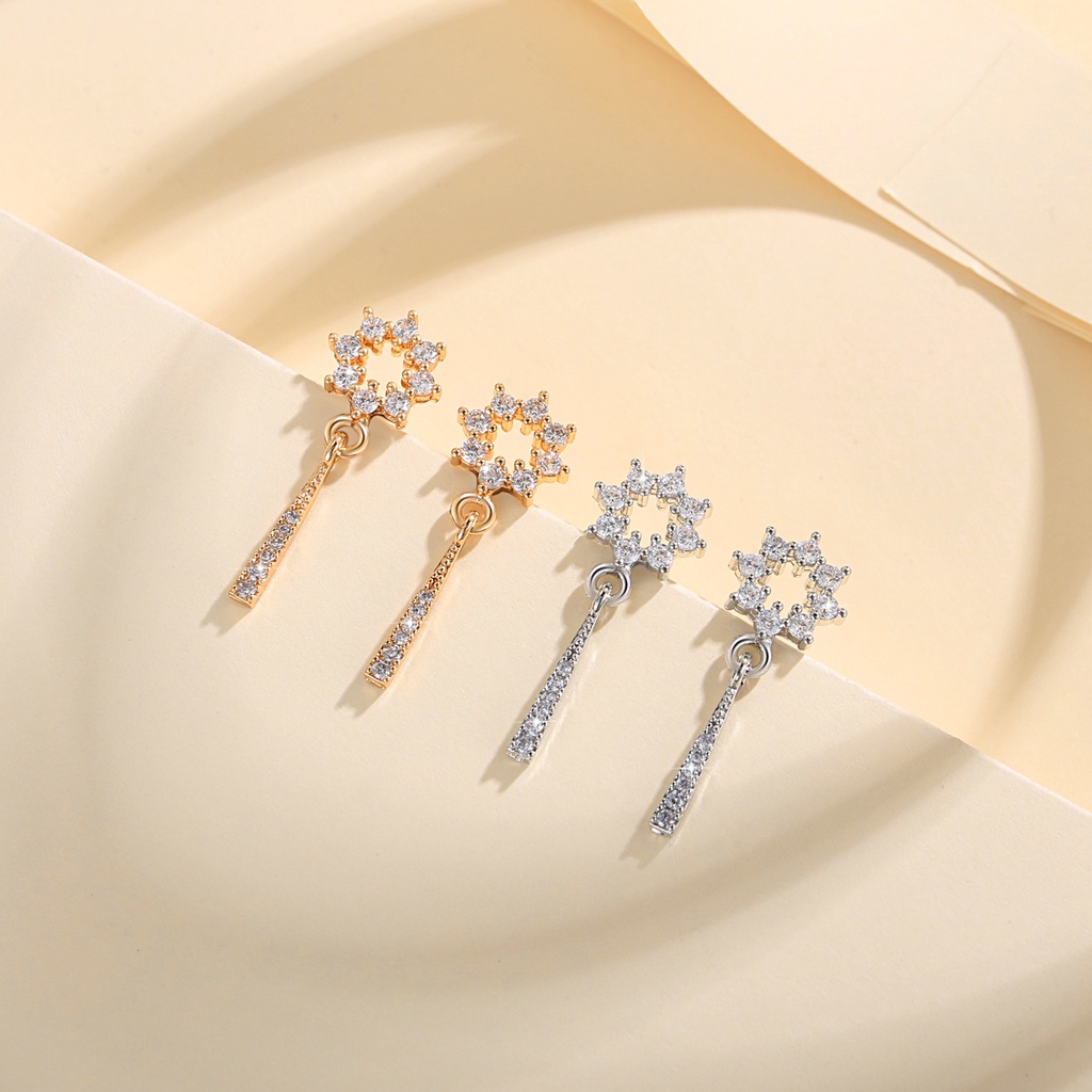 Y561【COD】Korea Fashion Berlian Jumbai Emas/Perak Anting Giwang Kristal Rhinestone Elegan Wanita Anting