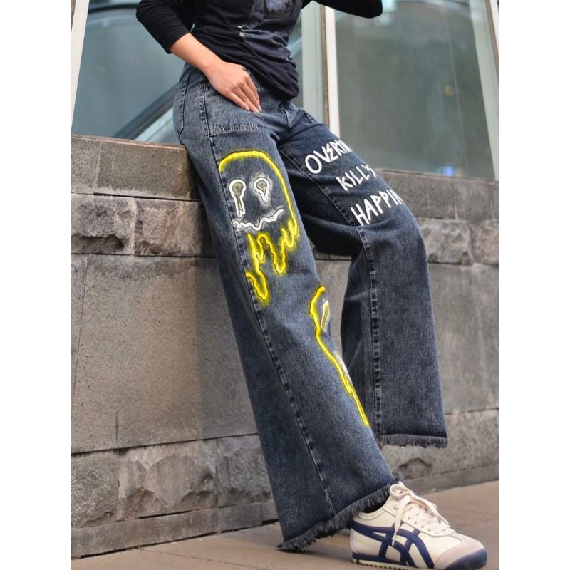 Jeans | Celana Jeans Highwaist | Jeans Painting | Painted Jeans | Celana Highwaist Broken Smile | Ce