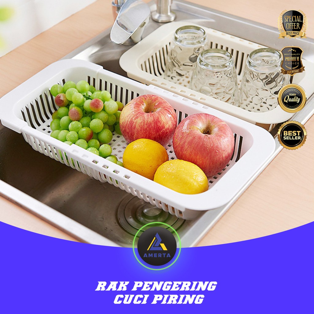 Rak Pengering Cuci Piring Retractable Kitchen Organizer Drain Basket - CLAZ001 - Gray