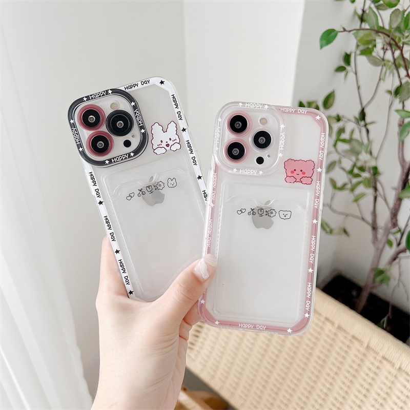 Soft Case Pelindung Transparan Desain Beruang Dan Kelinci Untuk iPhone 12 13 Pro MAX 11 X XR XS MAX 7 8 Plus