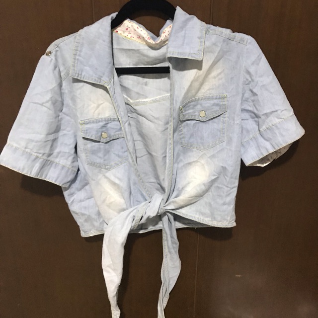 Atasan crop warna jeans bahan kaos