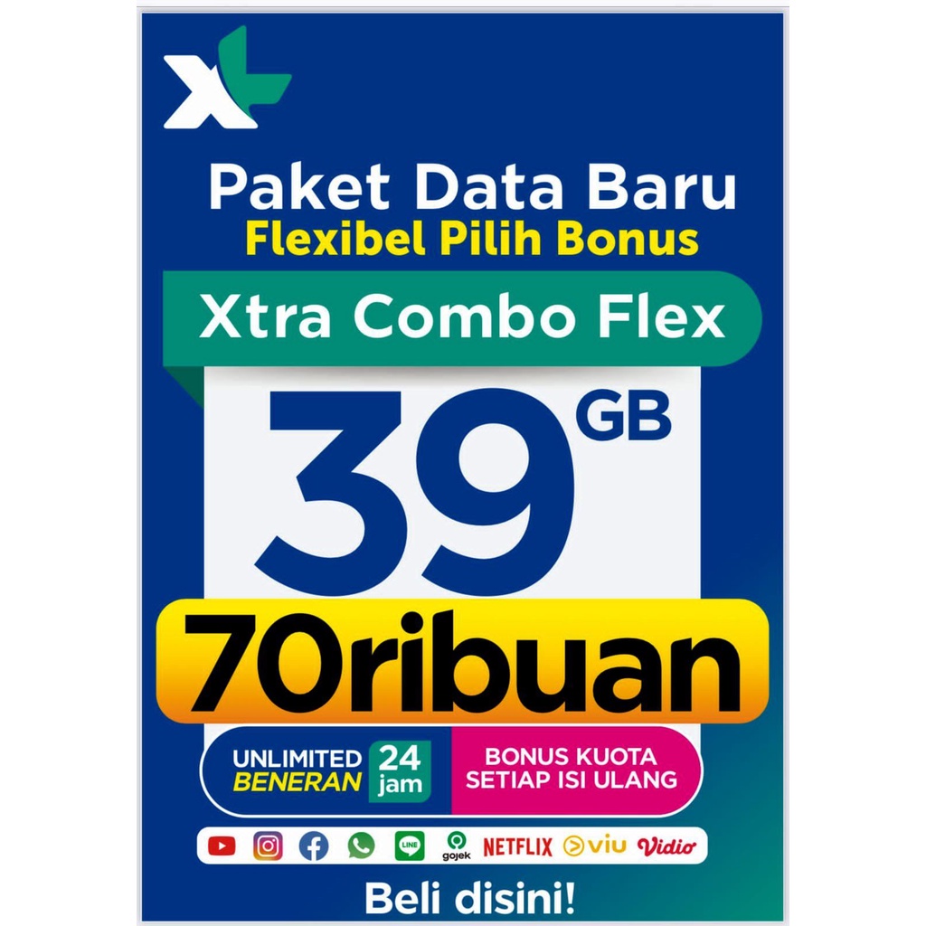 Perdana XL Xtra Combo Flex 32 Gb + Bonus Kuota/Langganan Vidio/Unlimited