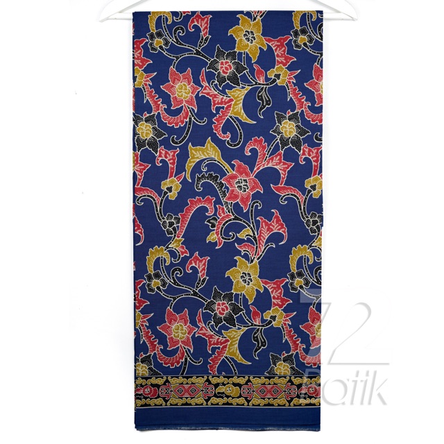 KAIN BATIK PREMIUM Bahan Katun Motif Kembang Warna Biru Dongker Kuning Merah 724883 Cap 72 Jarik Jarit Samping Kebat Panjang Batik Katun Modern Premium Bahan Seragam Batik Pernikahan Kantor Keluarga Murah Kamen Jadi Batik Bali Lembaran