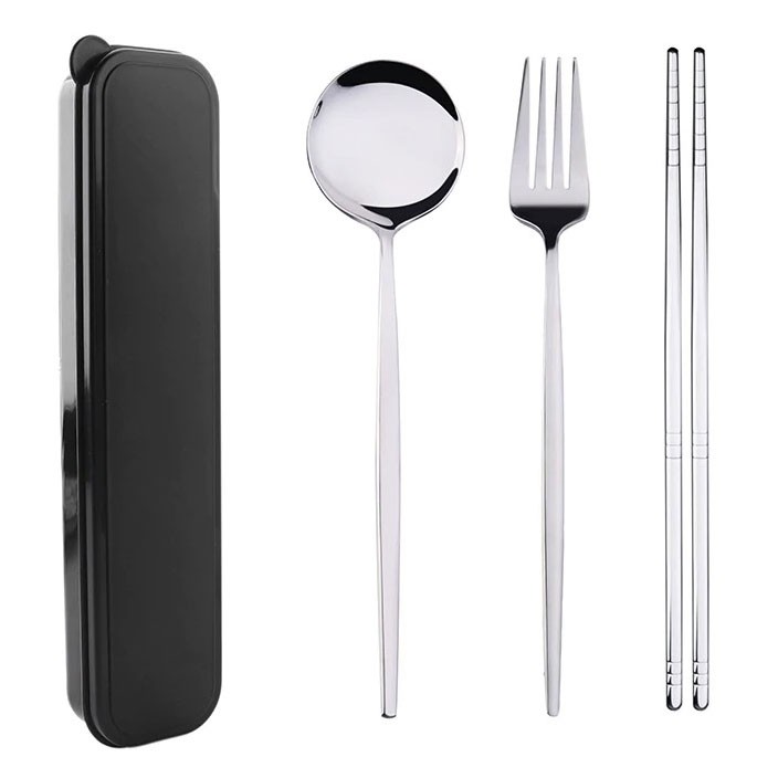 Set Perlengkapan Makan Ala Korea / Sendok Garpu Sumpit Cutlery Dinner Set + Box - A11 - Silver