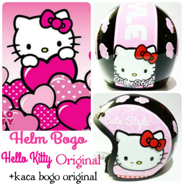 Helm bogo berkarakter lucu hello kitty blackpink original SNI + kaca bogo original murah dan terbaru