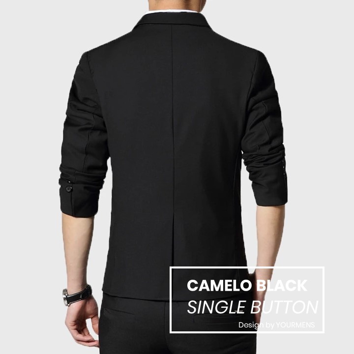 BLAZER PRIA SLIMFIT WARNA HITAM - BLAZER KERJA FORMAL PRIA CAMELO BLACK SUPER BODY FIT ORI