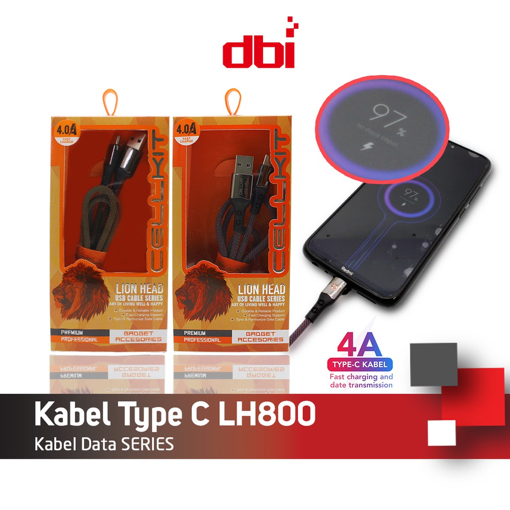 Kabel Data Premium Type C 100cm LED FAST CHARGING 4A CELLKIT LH800