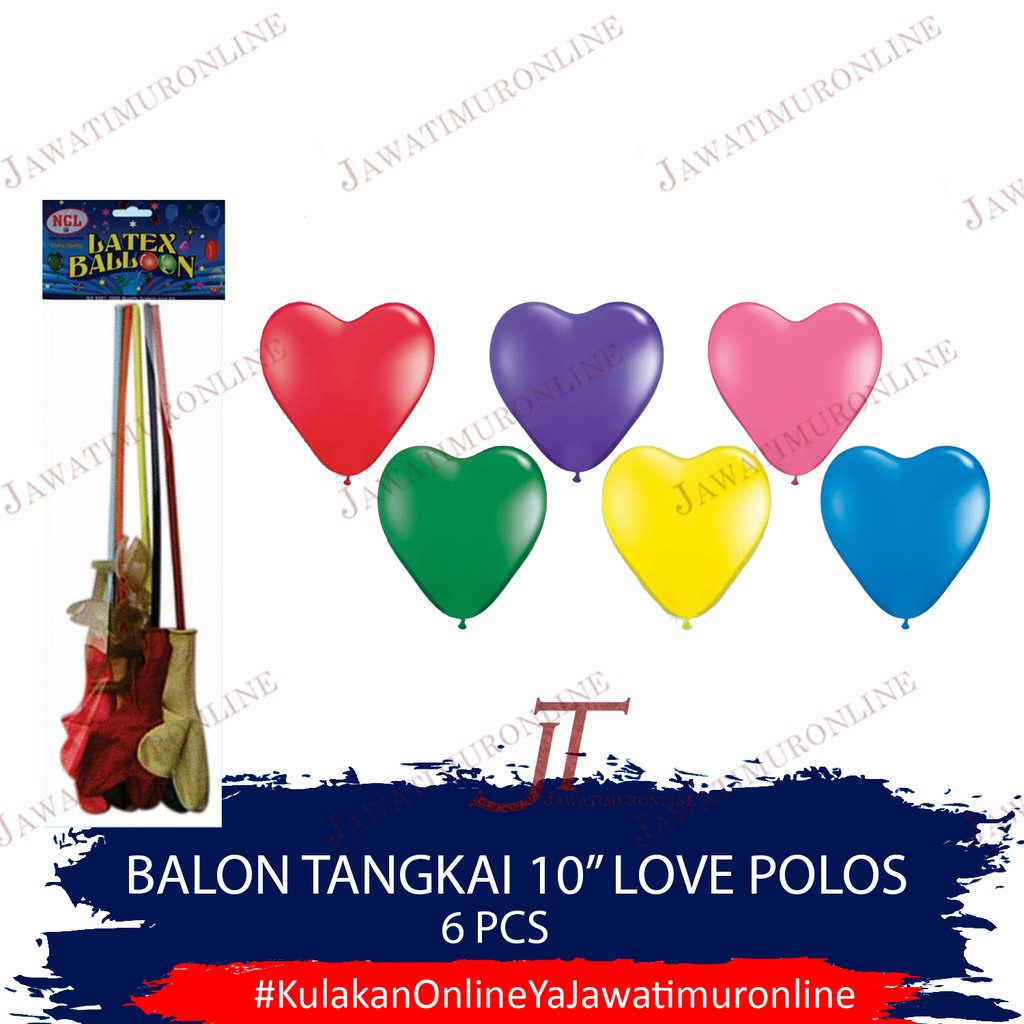 Balon Tangkai Latex LOVE POLOS 10 INCI isi 6