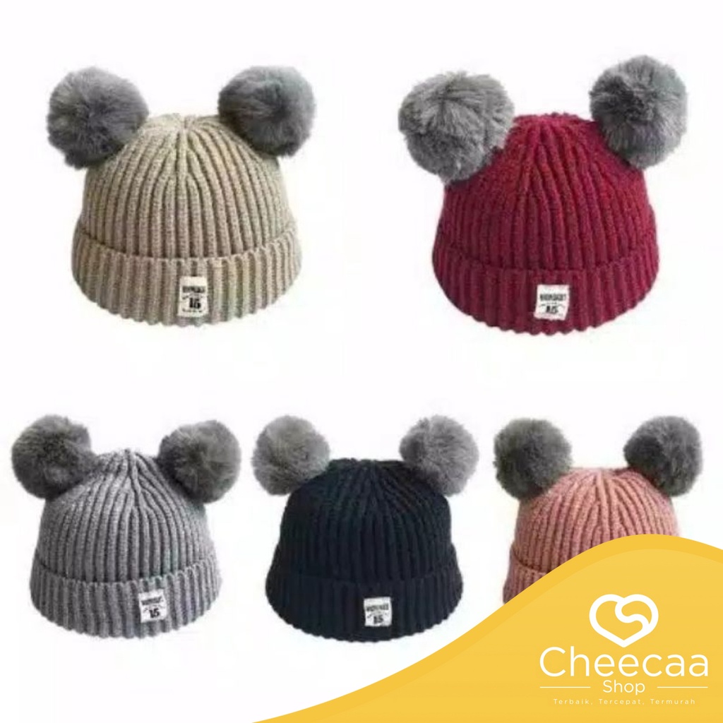 CC (TP16) Topi Pompom Bayi Topi Anak Rajut Lembut Topi Koala Topi Bayi lucu