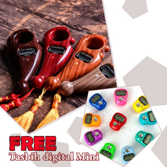 IKLAN Tasbih digital motif kayu + tasbih jari + baterai cadangan + buble wrap