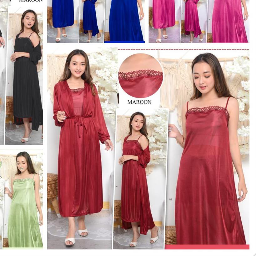 ☺ hokyfashion Baju Tidur Jubah Long+Inner Kimono Satin ☛