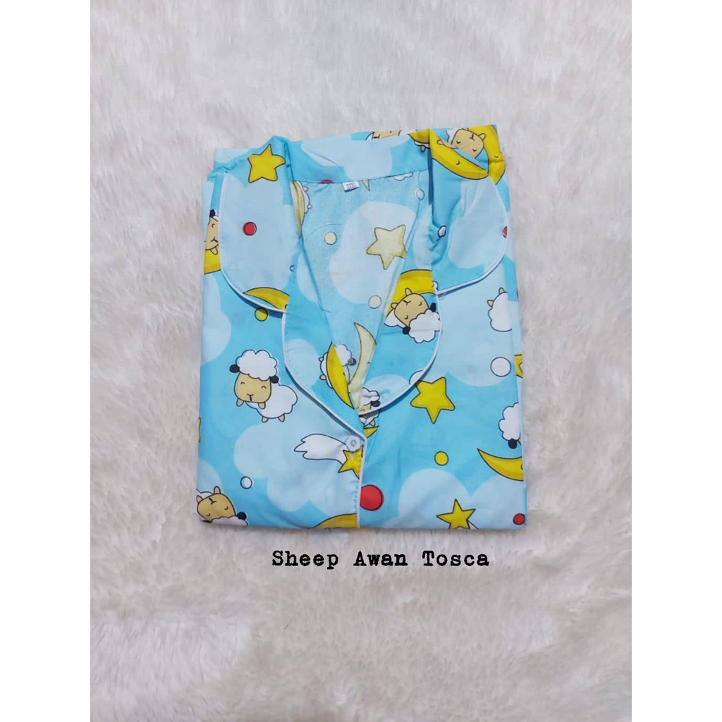 Setelan Piyama Baju Tidur PP Jumbo LD 116 -120 cm Motif  Size XXL Katun.-SHEEP AWAN TOSCA