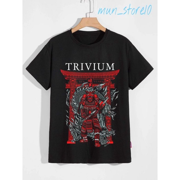 Kaos Distro Logo Band Trivium Baju Tulisan Ootd Pria Wanita Dewasa Anak Tshirt Tee Hitam Black 30s