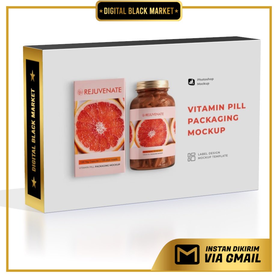 Glossy Vitamin Pill Packaging Mockup