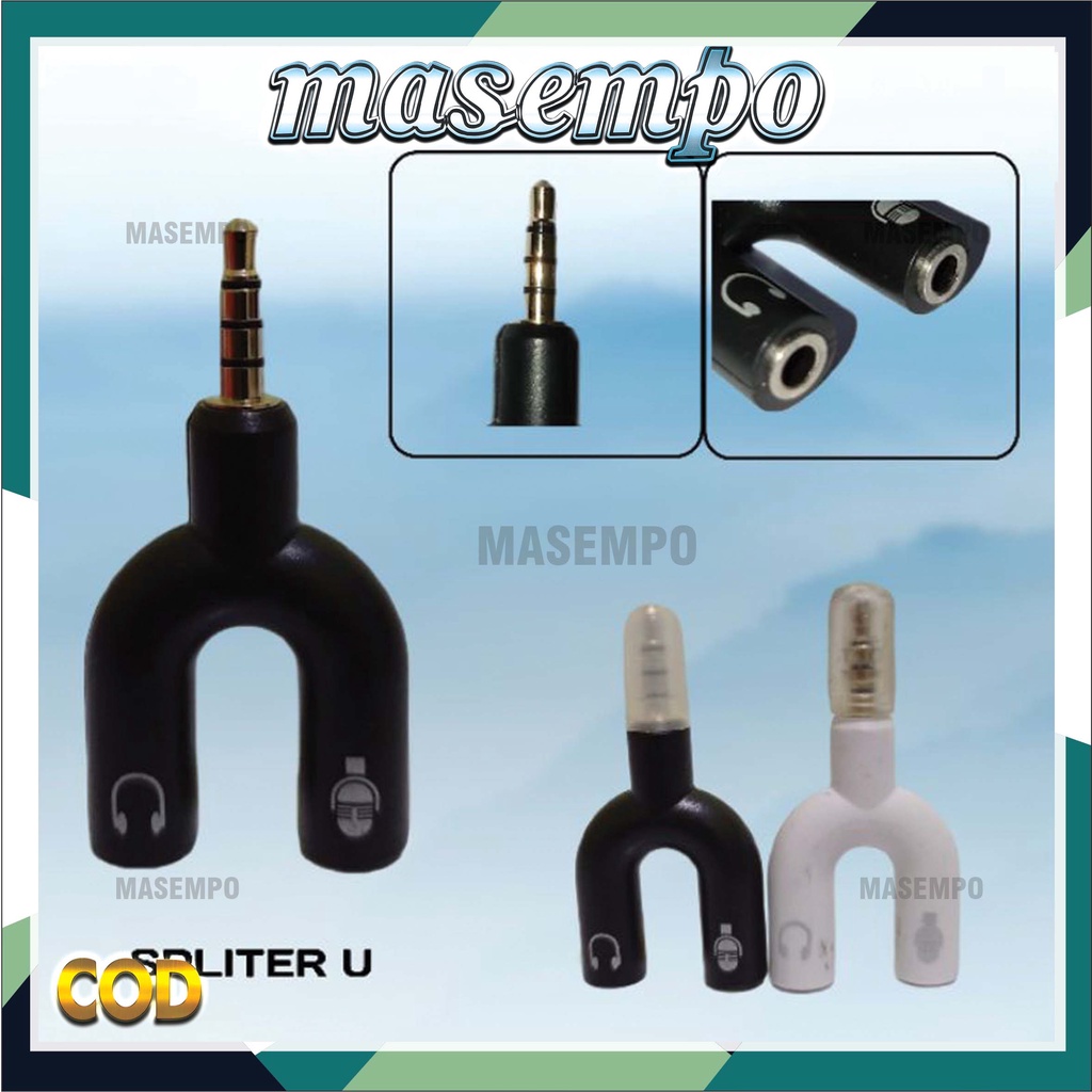 Audio Splitter U Shape Male to Dual Female Jack 3.5mm SAMBUNGAN headset dan microfon