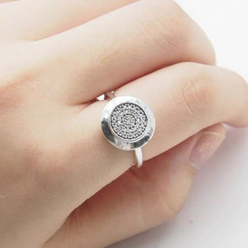 Pandora Cincin 925 Silver Logo Pav Aksen Berlian Kubik Zirconia Untuk Wanita