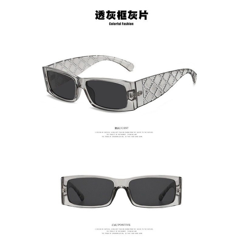 (YUZHU) COD Gaya Barat Rectangle Rhombus Temple Sunglasses untuk Wanita/Pria Nuansa Sempit Kecil untuk Wanita