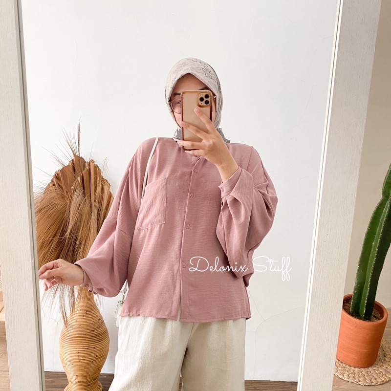 Oversize crinkle batwing top