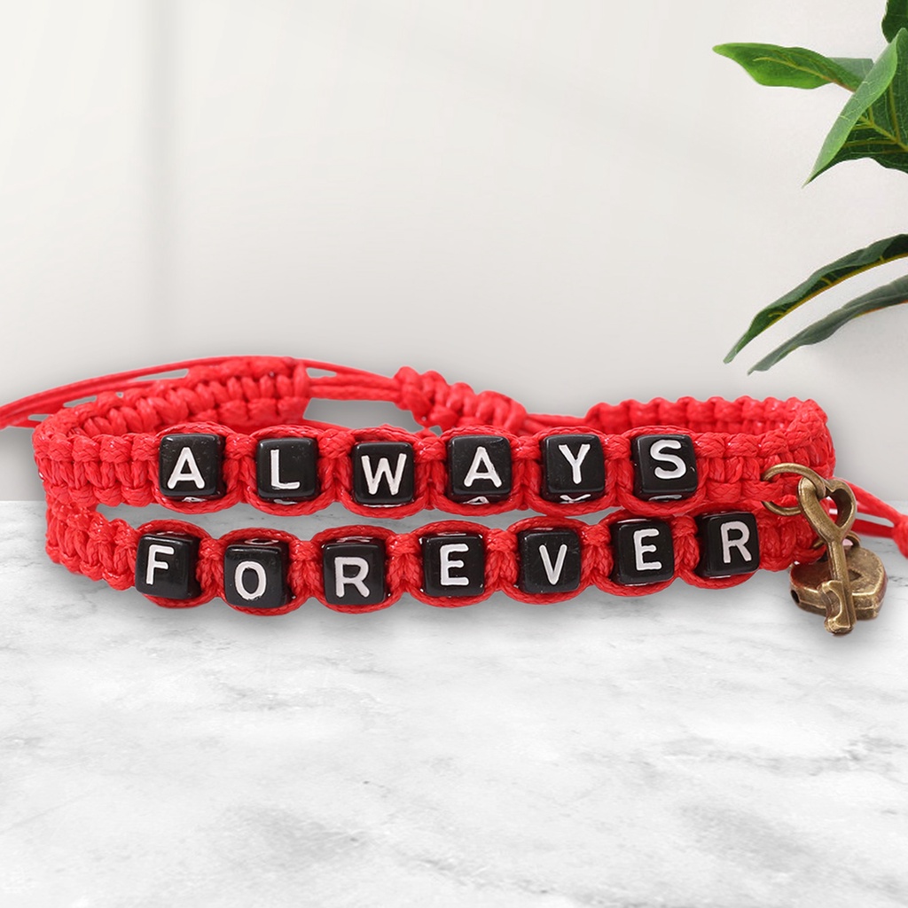 Hu Hu Hu Hu Hu Alat Bantu Pasang Kacamata♡ 2pcs / set Gelang Tali Kepang Aksen Tulisan Love Always Forever Untuk Pasangan / Pria / Wanita