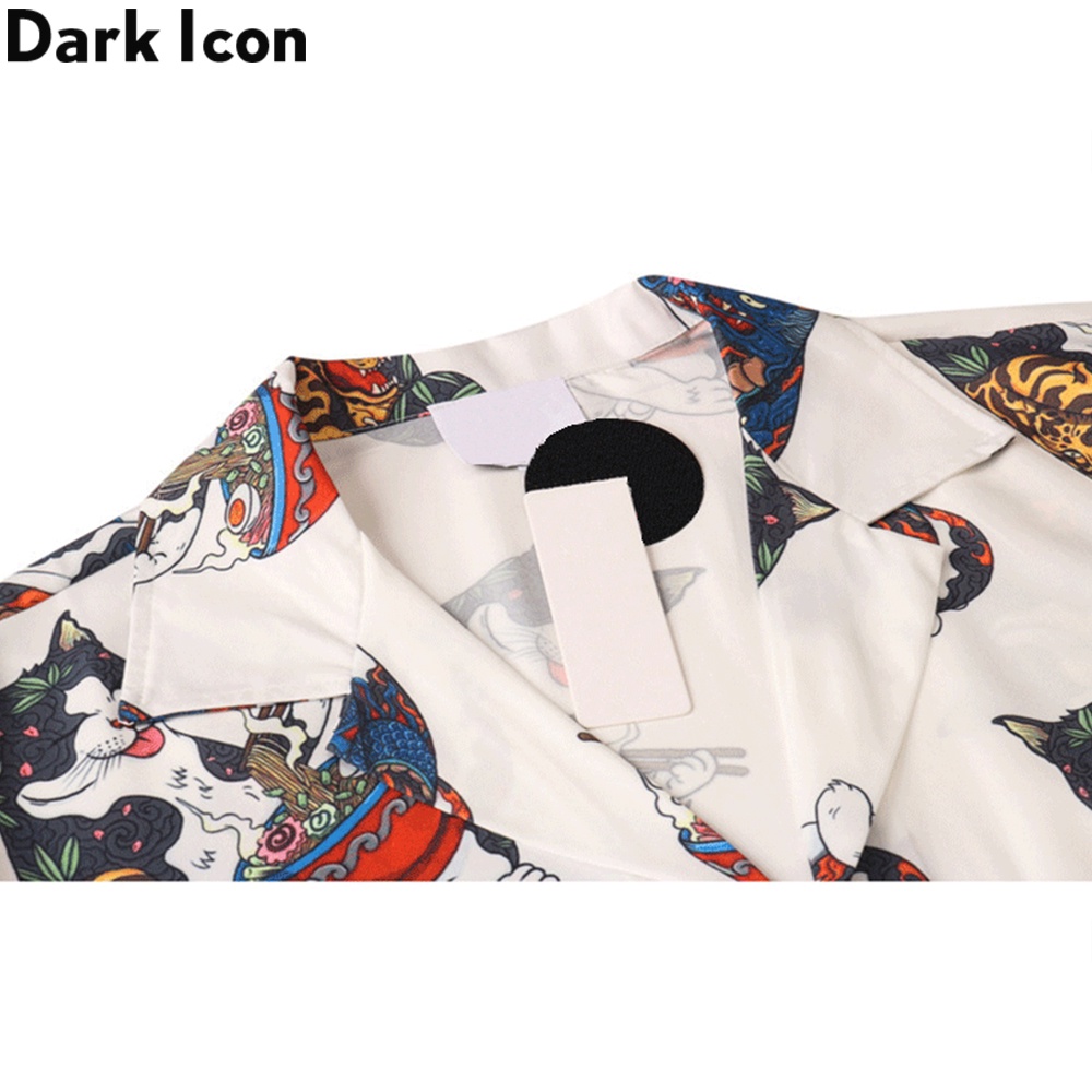 Dark Icon Harajuku Cat Polo Shirt Men Summer Men'S Hawaiian Shirt Man Kemeja Pria Motif Lengan