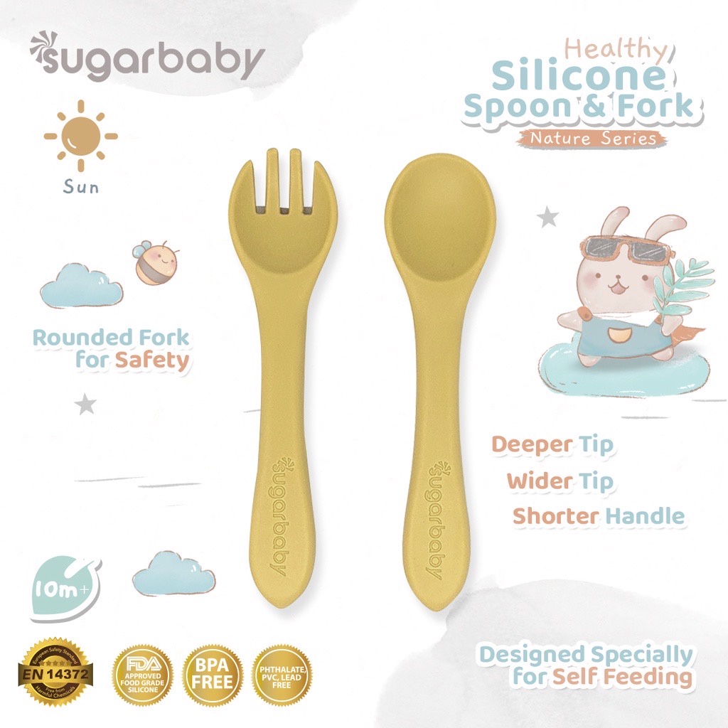 SUGAR BABY HEALTHY SILICONE SPOON &amp; FORK NATURE SERIES