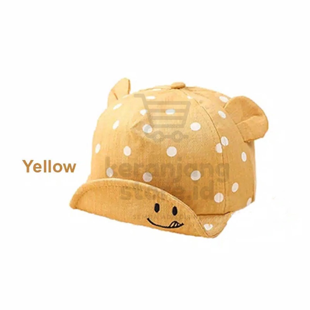 Polkadot Smile Baby Hat Topi Anak Bayi Bintik Senyum Telinga-KUNING