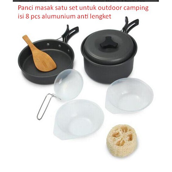 Panci masak satu set untuk outdoor camping isi 8 pcs alumunium anti lengket