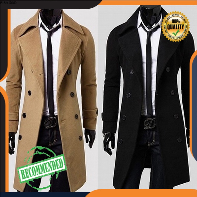 Pria Panjang Suit Kerah Mantel Fashion Korea Slim Fit Wol Mantel