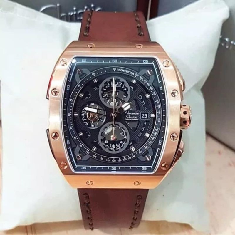 Jam Tangan Alexandre Christie AC 6411 Pria / AC6411 MC Rose Gold / Brown Original