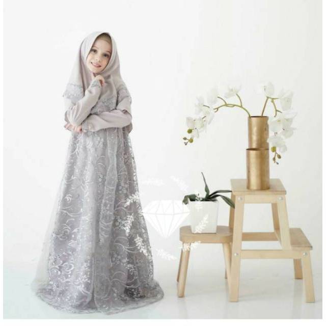 SYARI GHANISYA MUTIARA KID ANAK, MOSCREPE BRUKAT TILE, GAMIS HIJAB MUSLIM, MAXY DRESS