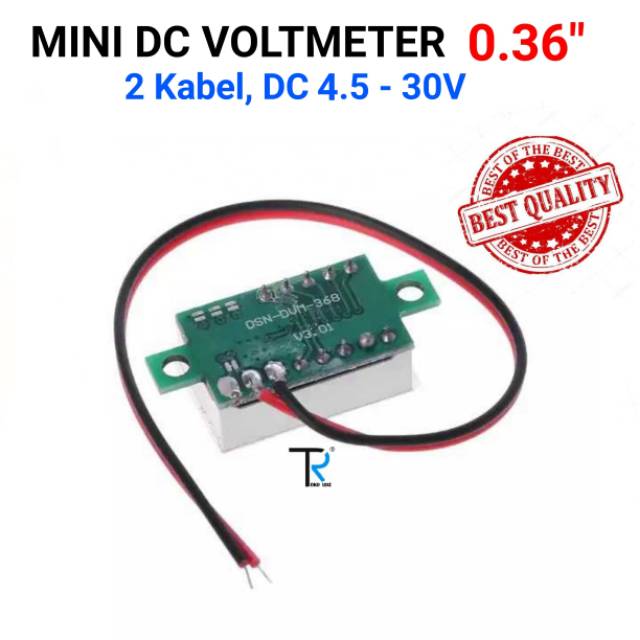 Volt Meter Digital DC 4.5V - 30V Mini 0.36inch Tanpa Frame 2 Kabel