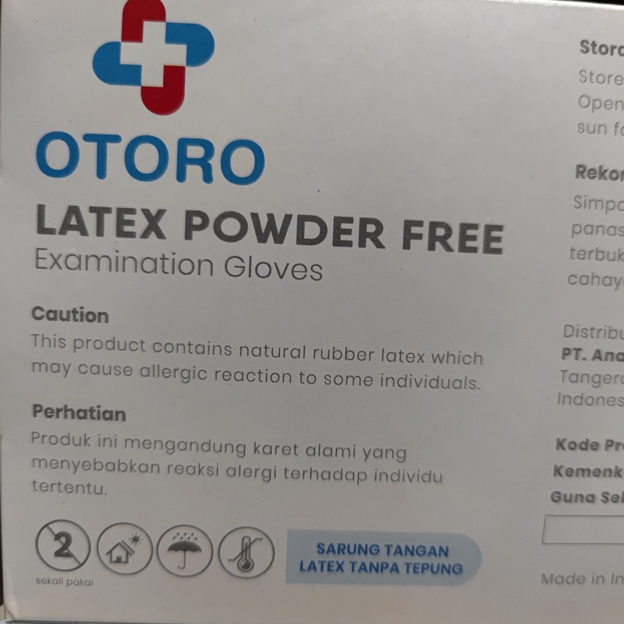 Sarung Tangan Latex Medis Powder free OTORO Handscoon 1 BOX ISI 100